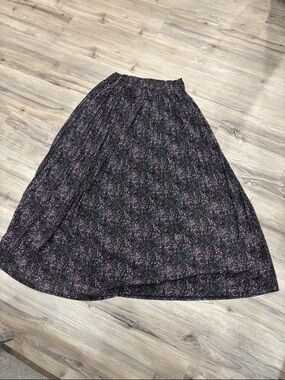 Black Floral Midi Skirt with Pink & Blue Speckle